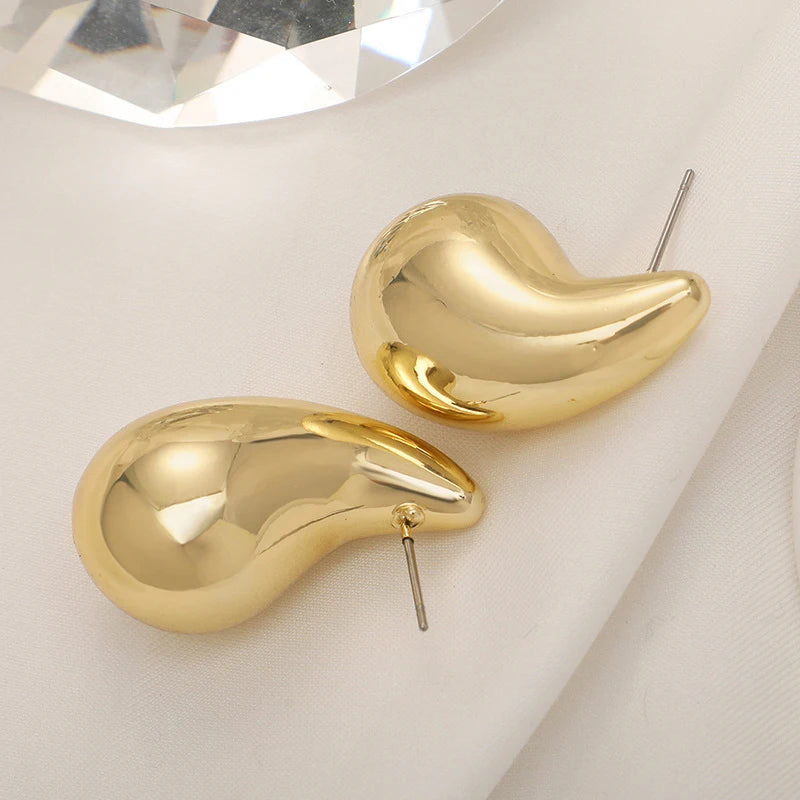 Exaggerate 40mm Big Water Drop Gold Plated Metal Oversize Dupes Thick Drop Earrings Steel Jewelry New