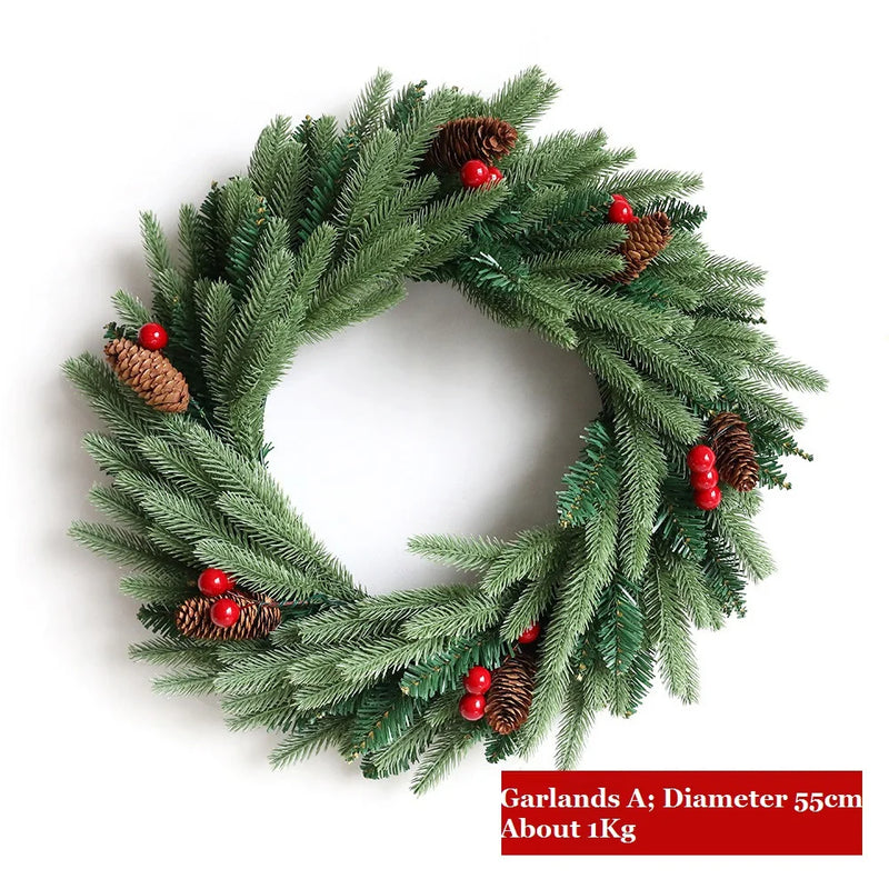 Round Christmas Wreath PE Flocking Wreath Christmas Door Decoration Pendant Diameter 55/60cm Garlands Home Decor