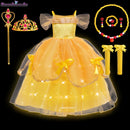 Girls Belle Princess Dress LED Light Up Summer Cosplay Costume Beauty and the Beast Clothing Birthday Party Gift