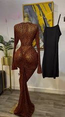 CM.YAYA 2025 Fall Women Long Sleeve Stacked Mesh See Though with Lining Bodycon Long Dress Evening Birthday Sexy Party Dresses
