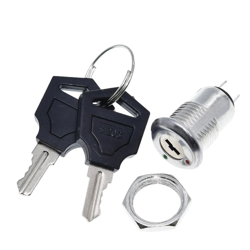 12mm Stainless Steel Electronic Key Switch ON OFF Lock Switch Phone Lock Security Power Switch 12*21mm S1203 2PIN 2 Keys