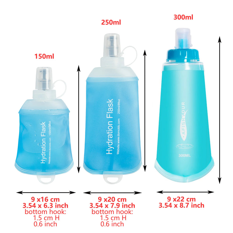 AXEN-Soft TPU Water Bottle, Collapsible Flask, Foldable, Hydrated, Running, Hiking, Camping, Cycling, 250ml, 150ml