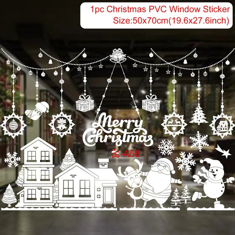 Christmas Window Stickers Merry Christmas Decorations For Home 2024 Christmas Wall Sticker Kids Wall Decals Happy New Year 2025