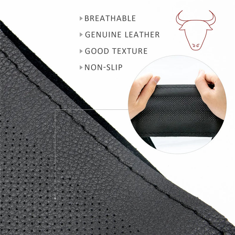 14.5" to 15" Steering Wheel Cover with Needle Thread DIY Hand Stitching Genuine Cowhide Leather Punched Breathable Car Styling
