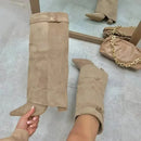 Ladies' Autumn and Winter New Pointed Knee High Women's Boots, Thick High-heeled Long Pants Boots, Fashionable Mid Rise Boots