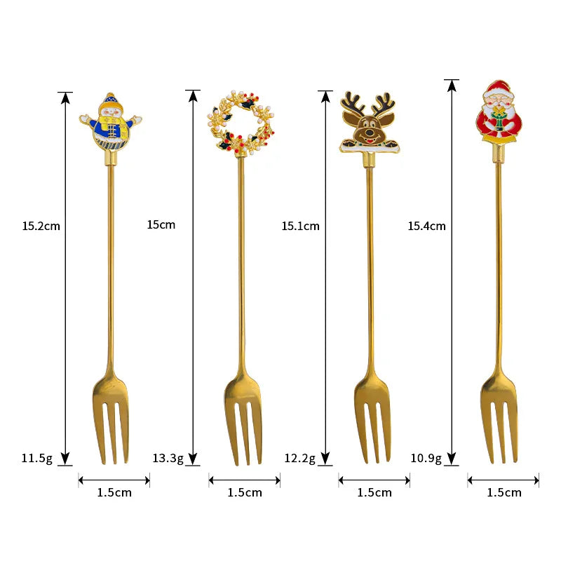 Stainless steel Christmas dessert spoon fork creative cartoon lovely afternoon tea coffee spoon fork spoon dinner set cutlery