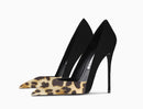 New Blue Black Serpentine Fine Heel, Pointed Shallow Mouth Splicing, Sexy and Versatile Women's High Heels