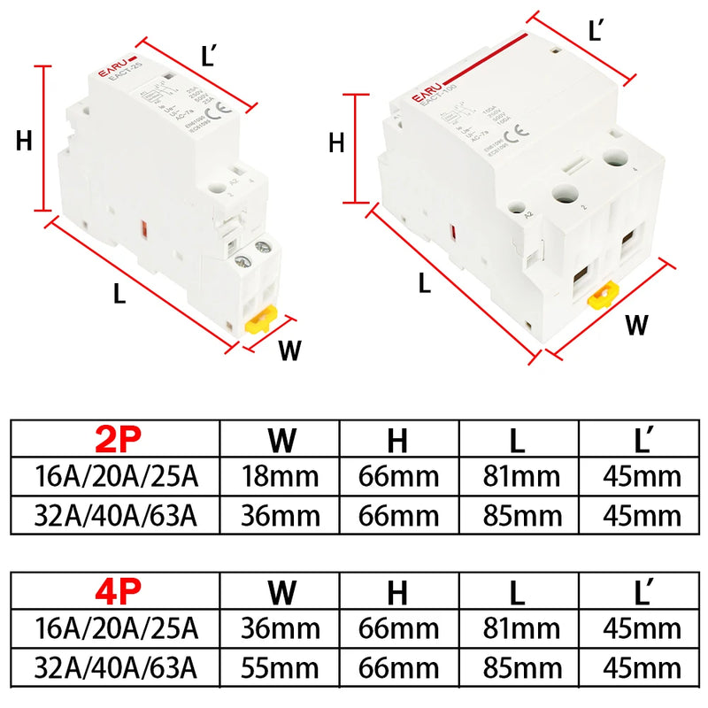 2P 4P 16A 20A 25A 32A 50A 40A 63A AC 220V 50/60Hz Din Rail Household Modular AC Contactor Switch Controller DIY Smart Home Hotel