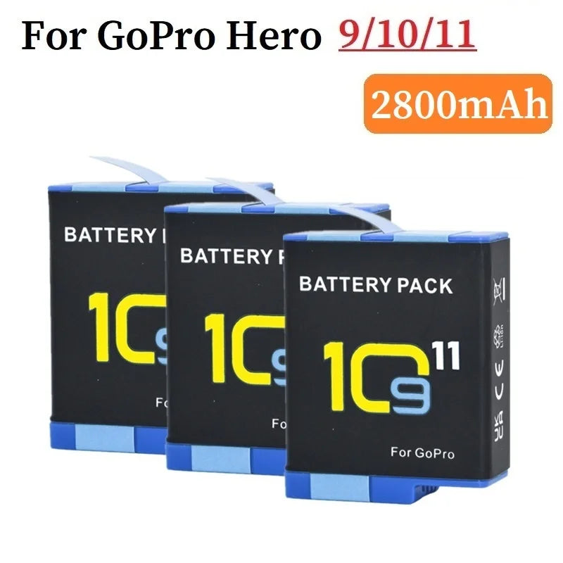 2800mAh Battery For GoPro Hero 11 10 9 Battery With Case For GoPro 9 10 11 Camera Accessories