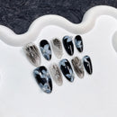 10pcs/1set Black White Press On Nails With Smudging Design Ultra-flexible Long Lasting Fake Nails For Daily And Parties Wearing