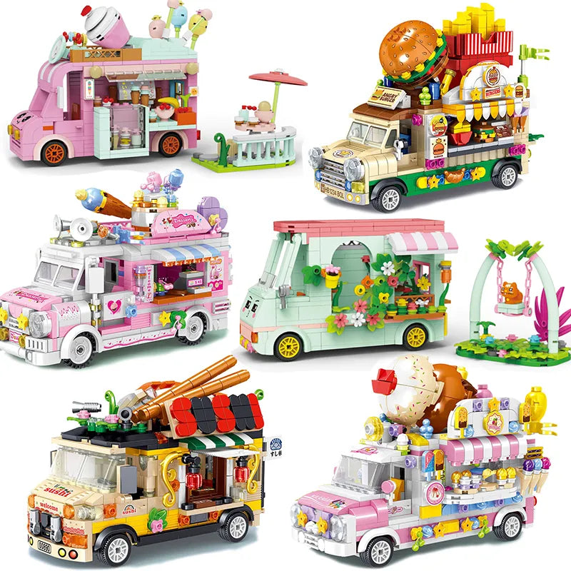 Mini Parts City Outing Bus Compatible Friends Camper Van Camping Car Princess Model Building Blocks Sets Bricks Toys For Girls