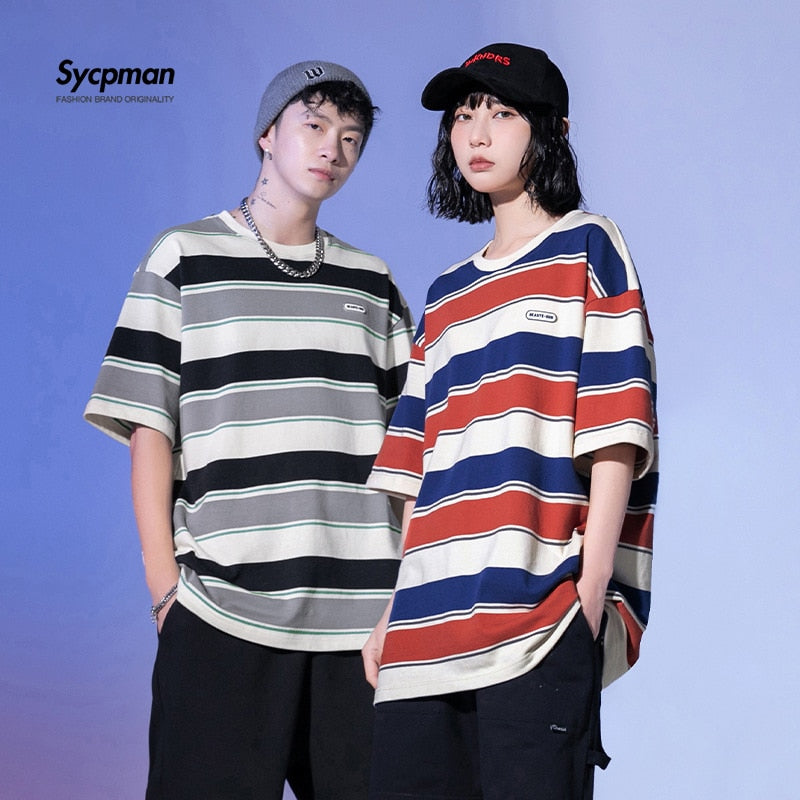 Main Striped Couples T-shirts For Men And Women In The Summer Of 2022 New Loose Contrast Color Short Sleeve Best Seller