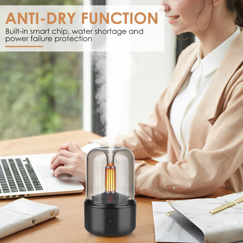 Simulation Flame Diffuser USB Essential Oil Aromatherapy Office Home Flame Humidifier Aroma Diffuser With Warm LED Candle Lamp