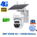 SHIWOJIA 12X Zoom 4G LTE Solar Security Camera 8MP Night Vision Dual-Lens Outdoor WiFi Solar Battery Camera PIR Human Detection