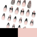 Black Cool Fake Nails Halloween Bat Press on Nails Almond Decorated Nail Tips Rivet Bow False Nails 24pcs Reusable Acrylic Nails
