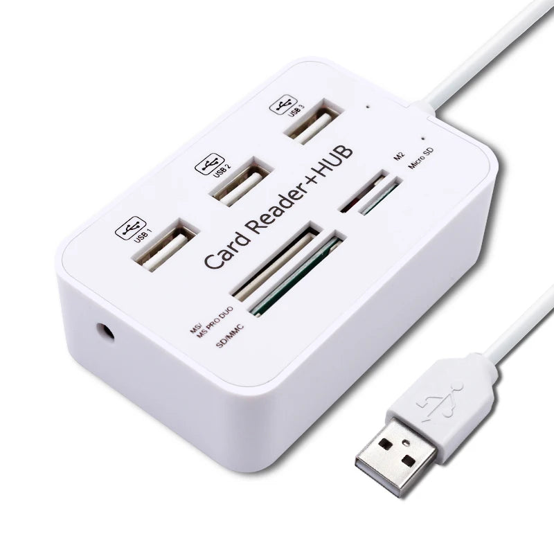 Mini SD TF Card M2 MS Card Reader Multi-function All In One Card Reader 3 Ports USB2.0 Hub USB Splitter For Laptop Desktop