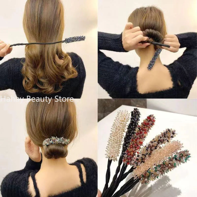 Crystal Magic Bun Maker Elegant Hairbands Donut Hairpin Hair Bands Fashion Girl Women Diy Hair Styling Headband Tool Accessories