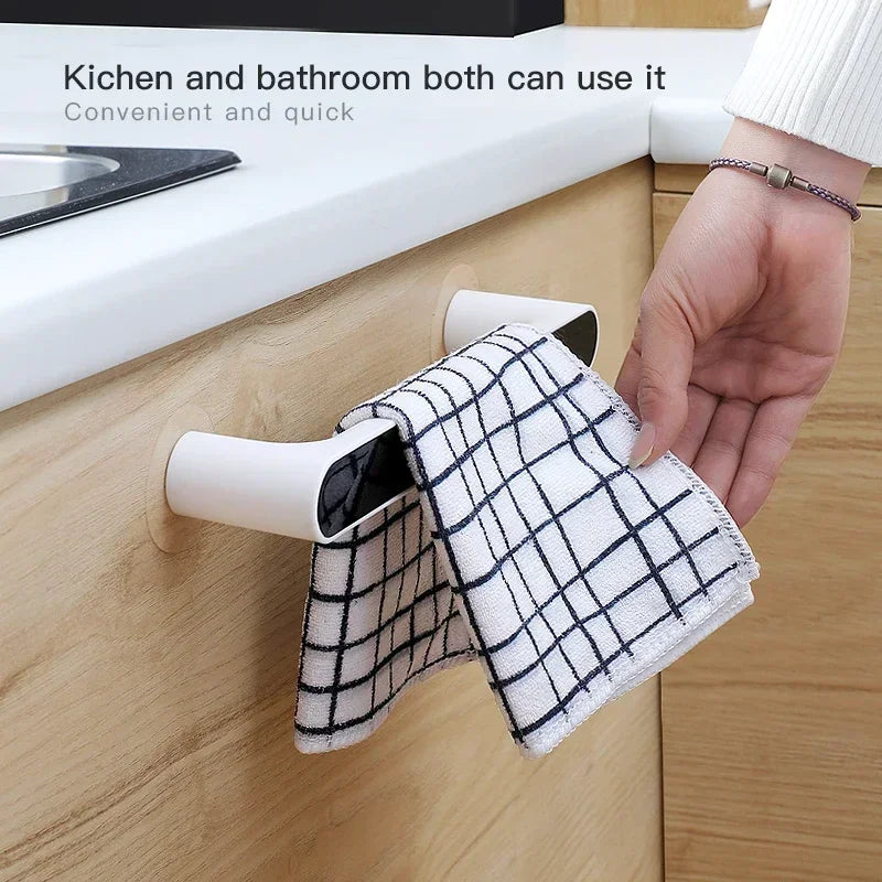 Self-adhesive Towel Holder Rack Wall Mounted Towel Hanger Bathroom Organizer Towel Bar Shelf Bathroom Hook Kitchen Wipes Hanging