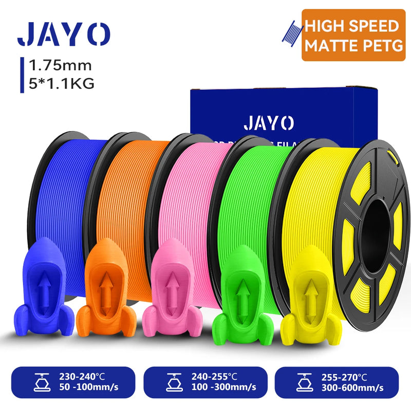 JAYO PETG 3D Filament 1.75MM High Speed PETG 3D Printer Filament 4Rolls High Flow Speedy Matte Effect 3D Printing Mateials