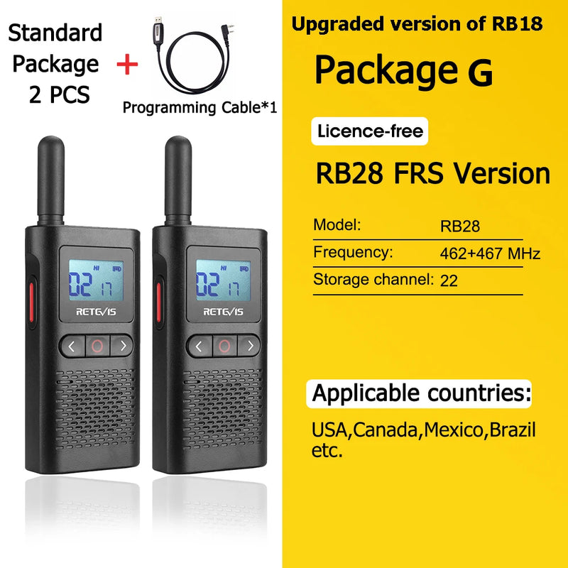 Retevis RB628 Walkie Talkie Rechargeable 1500mAh Portable Two-way Radios Large LCD Screen Emergency For Hunting Camping(2 Pcs)