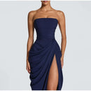 The Aurelian | Butter Yellow Mesh Strapless Pleated Evening Gown
