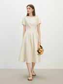 FSLE French Style Square Neck Dress for Women Bow Summer 2025 New Slim Fit Dress Midi-length 25FS12623