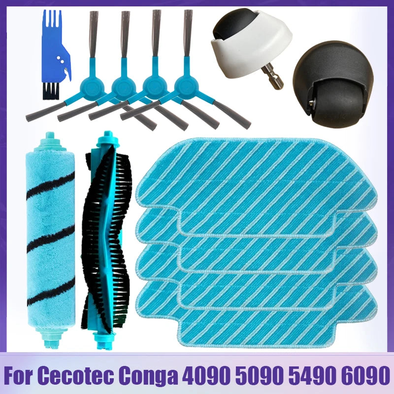 For Cecotec Conga 4090 4490 4690 5090 5490 6090 Robot Vacuum Cleaner Side / Soft Roller Brush Mop Cloth Rags Wheel Accessories