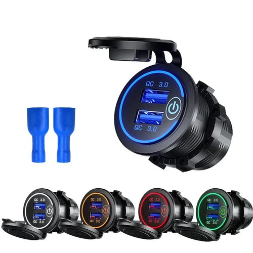 Quick Charge 3.0 Dual USB Schnellladebuchse Kfz-Zubehör Wasserdicht 12V/24V QC3.0 Stromanschluss mit Berührungsschalter & LED-Licht