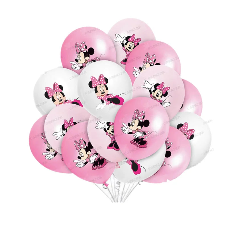 Minnie Mouse Party Disposable Tableware Cup Plate Cake Topper Decoration Minnie 1 2 3st Birthday Balloon Banner Background Decor