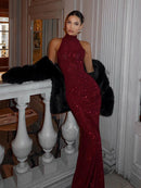 The Crimson Line | Sequin Sleeveless Maxi Gown