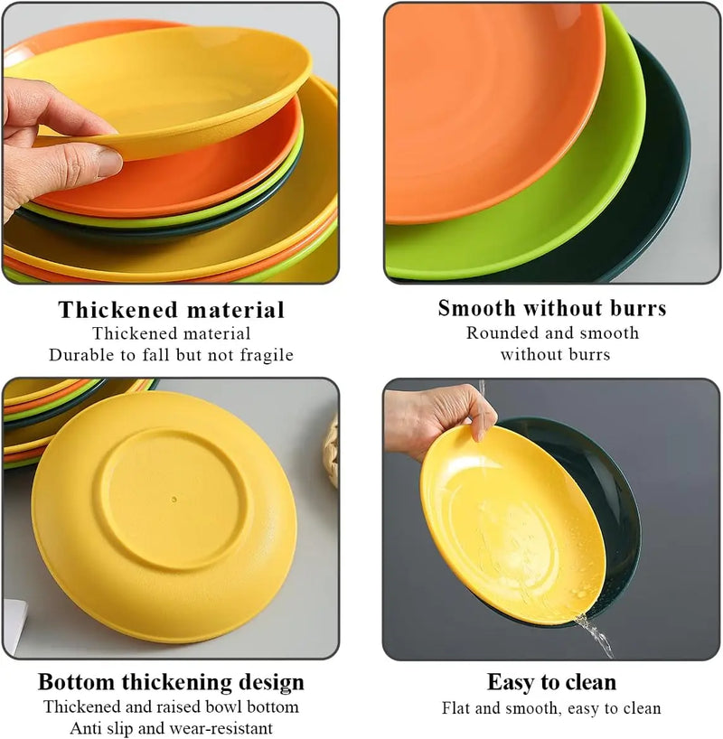 Plastic Plates Set of 12 Pieces,Dinner Plates 3 Size 6.25/7.75/9.25 inch Unbreakable Reusable Dishes for All Purpose and All Age