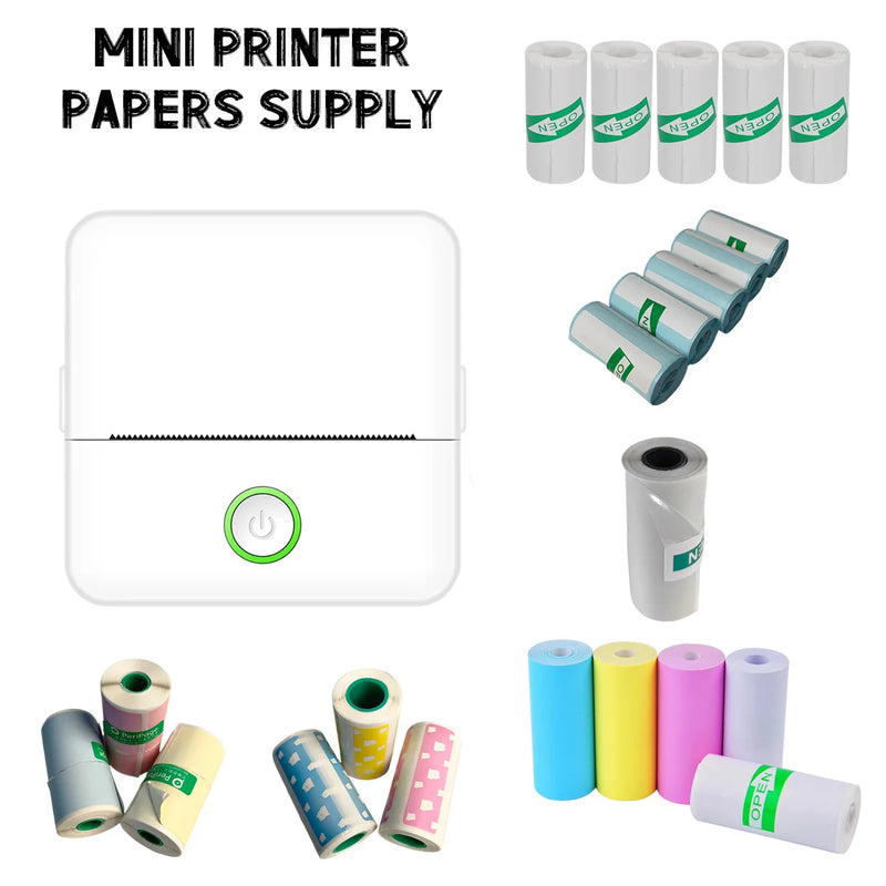 Mini Sticker Printer, Inkless Thermal Printer with Rolls Thermal Papers Mini Portable Printer for DIY Memo Pictures Notes List