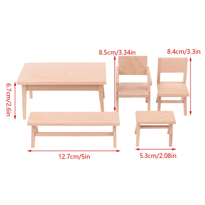 1:12 Dollhouse Miniature European Dining Table Chair Bench Armchair Model Furniture Accessories For Doll House Decor Kids Toys