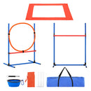 SucceBuy Dog Agility Training Equipment 4 PCS Set with Adjustable High Hurdles 6 Weave PolesJump Ring Square Pause Box Whistle