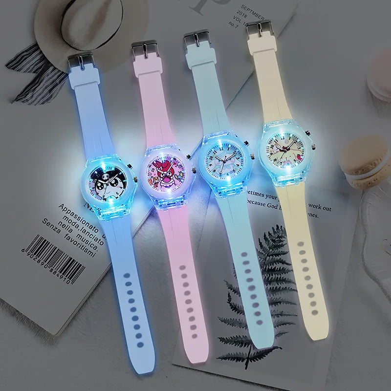 Sanrio Hello Kitty Watches Kawaii Kuromi My Melody Cinnamoroll Student Children LED Luminous Bracelet Watch Kids Birthday Gifts