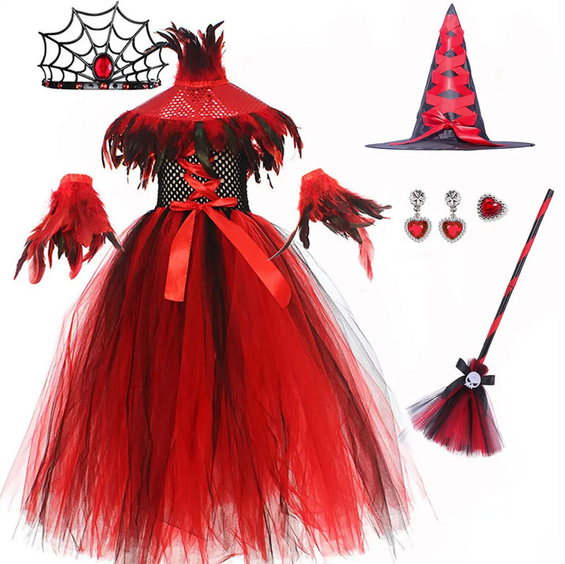 New Halloween Vampire Costume for Girls Devil Witch Gothic Puffy Mesh Clothes Demon Vampires Queen Cosplay Carnival Party Dress