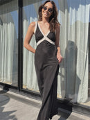 Tossy V-Neck Fashion Lace Maxi Dress Women High Waist Fashion Slim Backless Summer Dress Elegant Patchwork Women's Long Dress