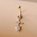KUNIU 1pc Cute Fashion Angel Wings Heart Shape Zircon Belly Ring Women's Fit Piercing Body Jewelry