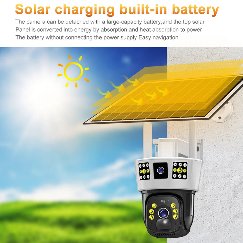 6K 12MP HD Solar Camera 4G SIM Card Wifi Outdoor IP Wireless Security CCTV Surveillance PTZ Night Vision PIR Human Detection Cam