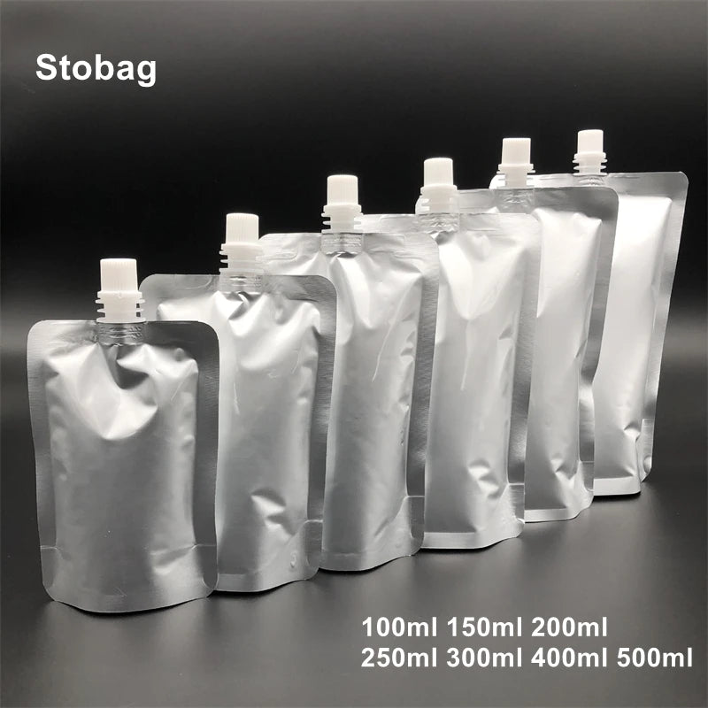 StoBag 50pcs Aluminum Foil Liquid Package Nozzle Bags Light-proof Juice Beverage Milk Sealed Stand Up Storage Reusable Pouch