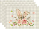 2024 Easter Rabbit Table Runner Linen Bunny Dining Table Cloth Placemat Spring Holiday Happy Easter Decoration for Home Kitchen