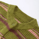 Casual Stripe Scarf Loose Top Women Fashion Full Sleeve O-neck Single Breasted Knitted Coats Female 2026 Autumn Lady Outwears