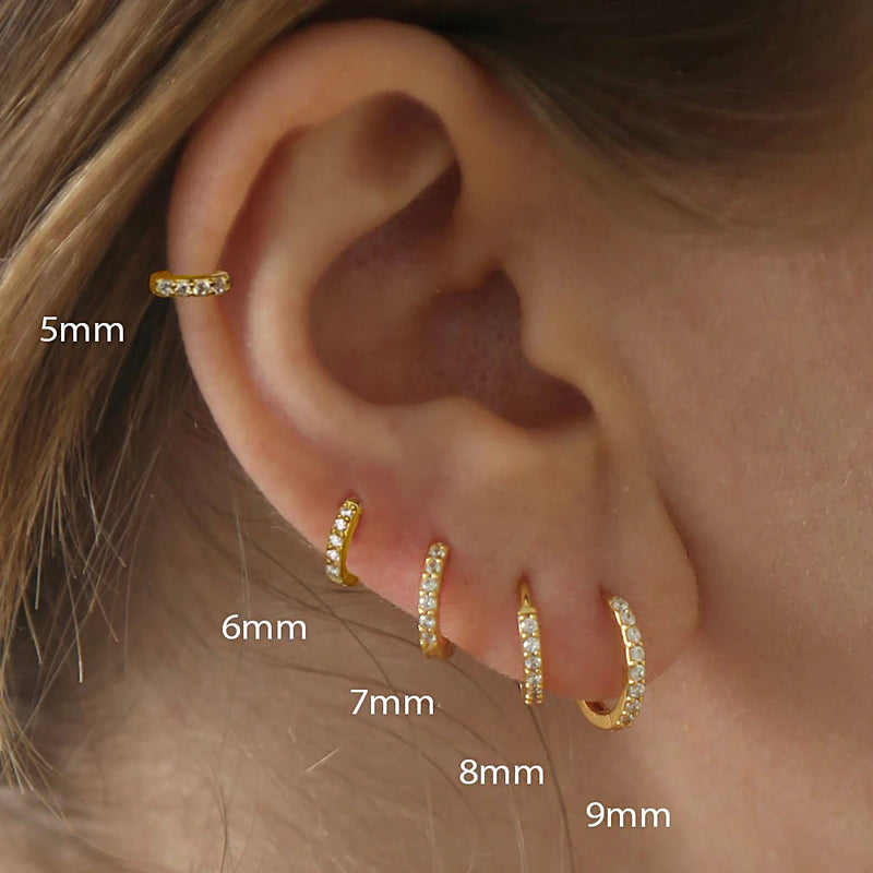 1Pair Stainless Steel Minimal Hoop Earrings Crystal Zirconia Small Huggie Thin Cartilage Earrings Helix Tragus Piercing Jewelry