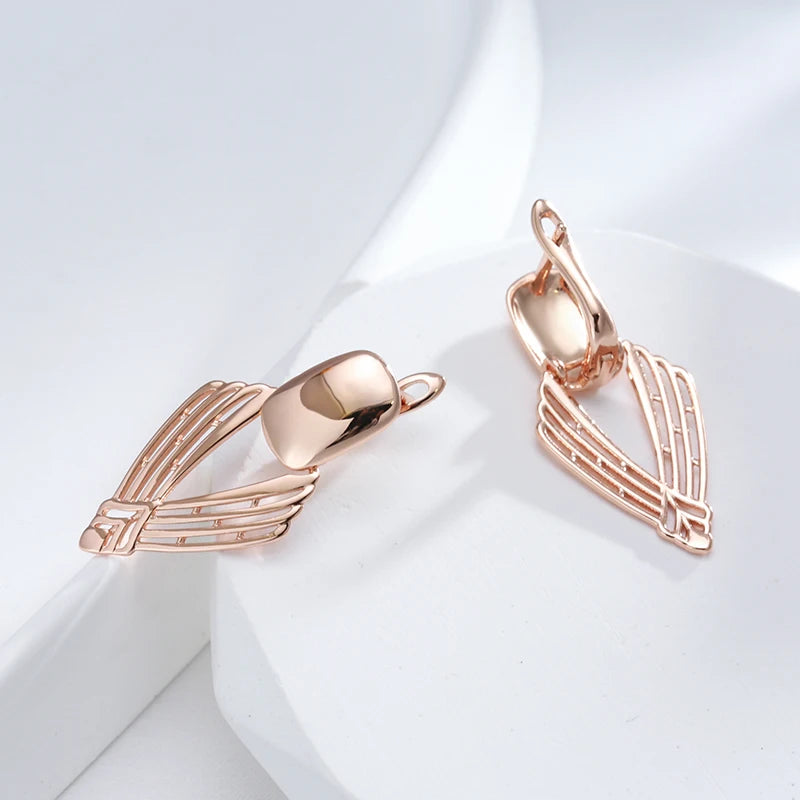 Kinel New Fashion Glossy Drop Earring for Women Unusual Geometry Hollow 585 Rose Gold Color Ethnic Bride Daily Fine Jewelry