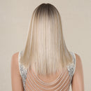 HENRY MARGU Blonde Silky Straight Synthetic Wigs with Bangs Medium Long Natural Platinum Wig for Women Cosplay Heat Resistant