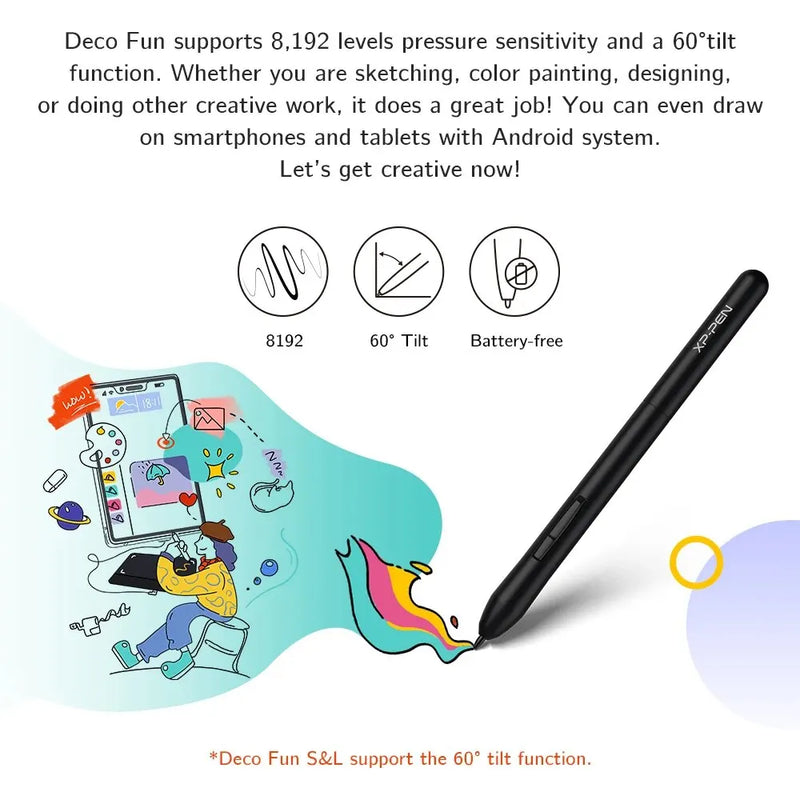 XPPen Graphics Tablet Deco Fun XS Digital Drawing Pen Tablet with 8192 Levels for OSU Online Education Windows Mac