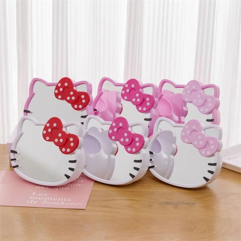 New Sanrio Kawaii Girly Heart Hello Kitty Style Cosmetic Mirror Portable Desktop Mirror Cosmetic Items Storage Box Women's Gift