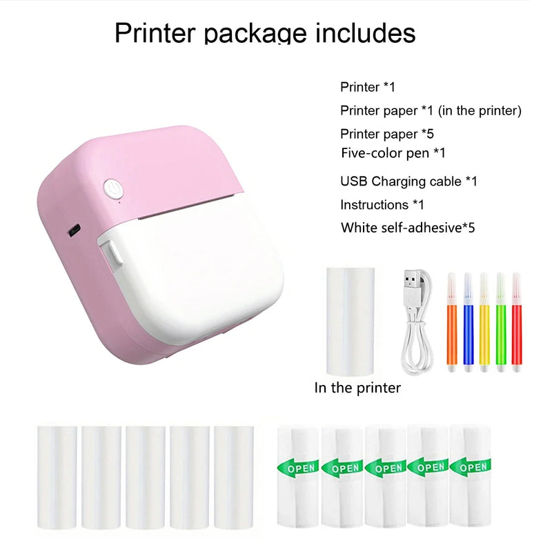Mini Printer, Portable Thermal Photo Printer, Inkless Sticker Maker Machine for Notes, Photos, Stickers, Labels