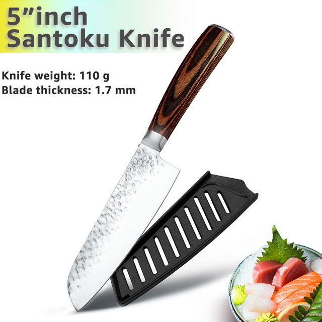 Kitchen Knife Japanese Chef Knives Set 7CR17 High Carbon Stainless Steel Full Tang Hammer Pattern Meat Cleaver Utility Santoku K