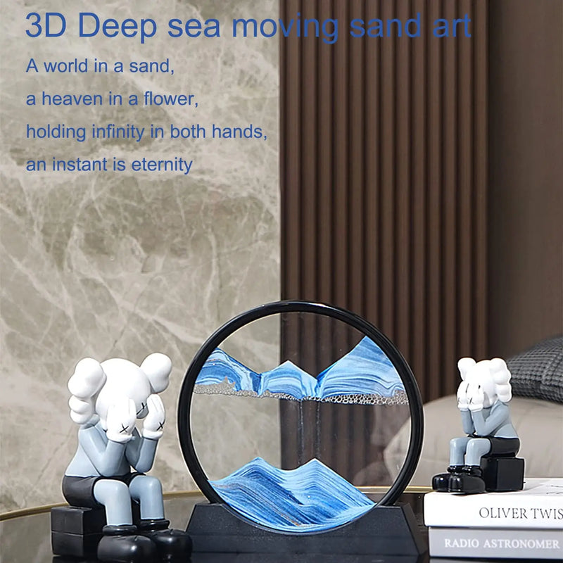 Moving Sand Art Picture Round Glass 3D Deep Sea Sandscape in Motion Display Flowing Sand Frame Relaxing Desktop Home Office Deco